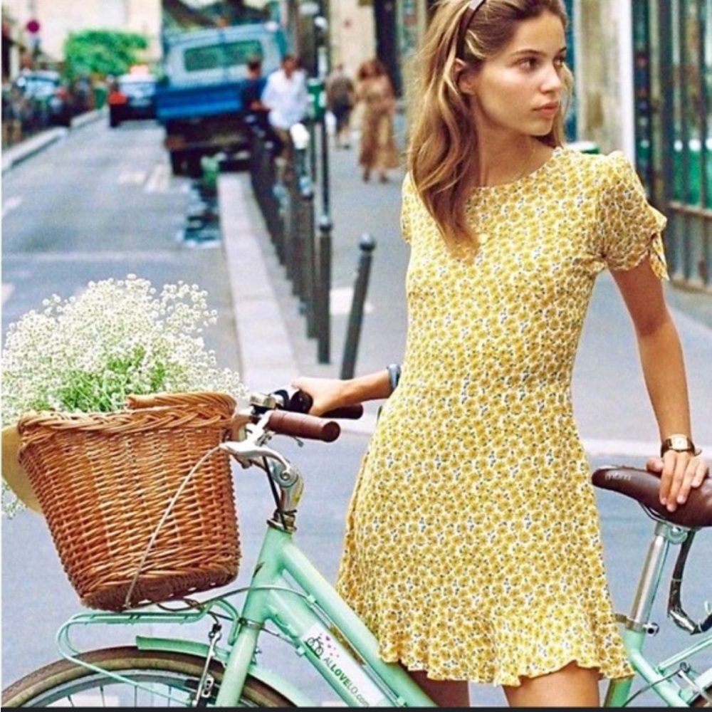 Faithfull the brand sunflower tie mini ruffle dress